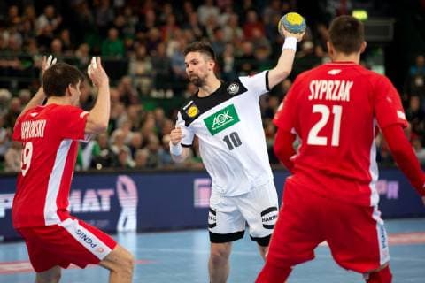 Halle (Westf.), Deutschland 13.04.2019: DHB Qualifikationsspiel - 2018 2019 - Deutschland vs. Polen (M) Fabian Wiede (Deutschland) Halle (Westf.) Nordrhein-Westfalen Deutschland Gerry-Weber-Stadion
