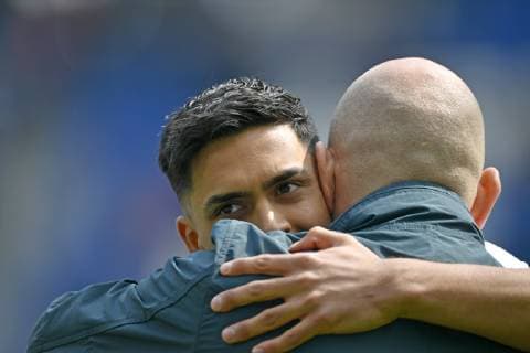 Vor Spielbeginn: Ehrung 100 Bundesligaspiele Nadiem Amiri TSG 1899 Hoffenheim Umarmung Manager Direktor Profifußball Alexander Rosen TSG 1899 Hoffenheim Gestik, Geste TSG 1899 Hoffenheim vs Hertha BSC Berlin 14.04.2019 DFL REGULATIONS PROHIBIT ANY USE OF PHOTOGRAPHS AS IMAGE SEQUENCES AND OR QUASI-VIDEO TSG 1899 Hoffenheim vs Hertha BSC Berlin *** 100 Bundesliga matches Nadiem Amiri TSG 1899 Hoffenheim Embrace Manager Director Professional Football Alexander Rosen TSG 1899 Hoffenheim Gestic Gesture TSG 1899 Hoffenheim vs Hertha BSC Berlin 14 04 2019 DFL REGULATIONS PROHIBIT ANY USE OF PHOTOGRAPHS AS IMAGE SEQUENCES AND OR QUASI VIDEO TSG 1899 Hoffenheim vs Hertha BSC Berlin