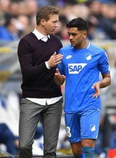 Wechsel, Auswechslung, Einwechslung Reiss Nelson TSG 1899 Hoffenheim kommt für Nadiem Amiri TSG 1899 Hoffenheim Trainer Coach Julian Nagelsmann TSG 1899 Hoffenheim bedankt sich Gestik, Geste TSG 1899 Hoffenheim vs Hertha BSC Berlin 14.04.2019 DFL REGULATIONS PROHIBIT ANY USE OF PHOTOGRAPHS AS IMAGE SEQUENCES AND OR QUASI-VIDEO TSG 1899 Hoffenheim vs Hertha BSC Berlin