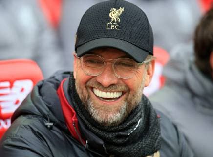 14th April 2019, Anfield, Liverpool, England; EPL Premier League football, Liverpool versus Chelsea; Liverpool manager Jurgen Klopp smiles as the match kicks off  ActionPlus12124031 DavidxBlunsden