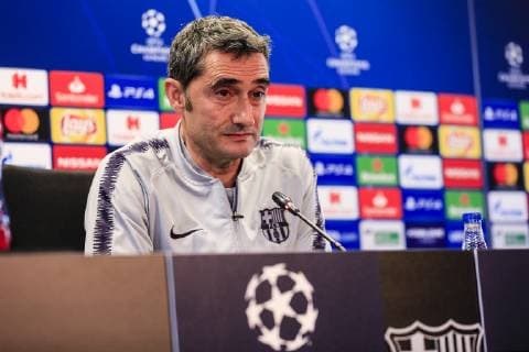 April 15, 2019 - Barcelona, Spain - Ernesto Valverde coach of FC Barcelona Barca during the press conference PK Pressekonferenz before the second leg Champions League match of Quarter final between FC Barcelona and Manchester United ManU in Ciutat Esportiva Joan Gamper in Barcelona 15 of April of 2019, Spain. Ernesto Valverdre Press Conference  - ZUMAn230 20190415_zaa_n230_116 Copyright: xXavierxBonillax