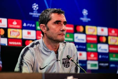 April 15, 2019 - Barcelona, BARCELONA, Spain - Ernesto Valverde coach of FC Barcelona Barca during the press conference PK Pressekonferenz before the second leg Champions League match of Quarter final between FC Barcelona and Manchester United ManU in Ciutat Esportiva Joan Gamper in Barcelona 15 of April of 2019, Spain. SPAIN - SPORTS - FOOTBALL - CHAMPIONS LEAGUE - FC BARCELONA - TRAINING - ZUMAa181 20190415_zaa_a181_041 Copyright: xAFP7x