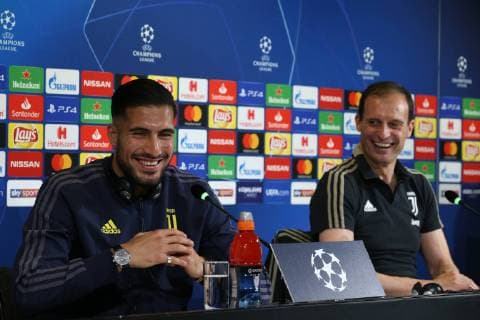 Emre Can midfielder and Massimiliano Allegri manager of Juventus pictured during the press conference PK Pressekonferenz at the Allianz Stadium, Turin. Picture date: 15th April 2019. Picture credit should read: Jonathan Moscrop Sportimage EDITORIAL USE ONLY. No use with unauthorised audio, video, data, fixture lists, club league logos or live services. Online in-match use limited to 120 images, no video emulation. No use in betting, games or single club league player publications. SPI-0039-0002