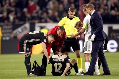 TORINO, Football,16-04-2019, Allianz Stadium . Champions League quarter finals second leg Juventus - Ajax. Ajax player Noussair Mazraoui injured during the game Juventus - Ajax . Juventus - Ajax  x3199554x