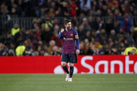 Lionel Messi of FC Barcelona Barca during the UEFA Champions League quarter final match between FC Barcelona and Manchester United ManU FC at Camp Nou on April 16, 2019 in Barcelona, Spain UEFA Champions League 2018 2019 xVIxVIxImagesx xMauricexvanxSteenxIVx 14214966