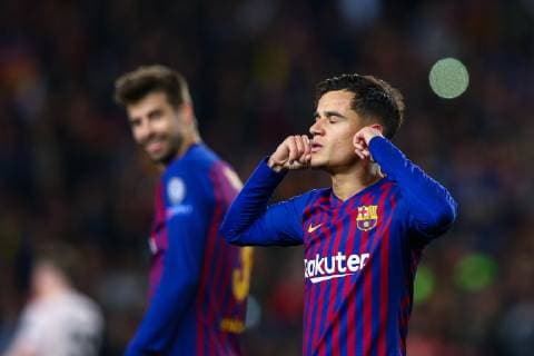 Sport Bilder des Tages Philippe Coutinho of FC Barcelona Barca celebrates scoring his side s third goal during the UEFA Champions League match at Camp Nou, Barcelona. Picture date: 16th April 2019. Picture credit should read: Craig Mercer Sportimage EDITORIAL USE ONLY. No use with unauthorised audio, video, data, fixture lists, club league logos or live services. Online in-match use limited to 120 images, no video emulation. No use in betting, games or single club league player publications. SPI-0042-0037