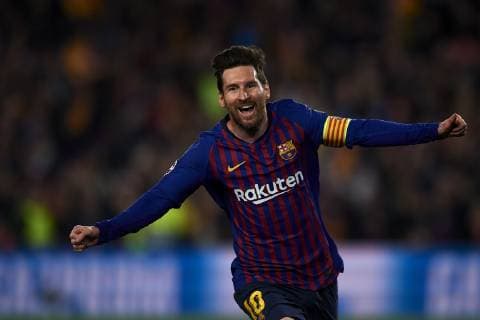 April 16, 2019 - Barcelona, Catalonia, Spain - Lionel Messi of Barcelona celebrates after scoring his sides second goal during the UEFA Champions League Quarter Final second leg match between FC Barcelona Barca and Manchester United ManU at Camp Nou on April 16, 2019 in Barcelona, Spain. FC Barcelona v Manchester United - UEFA Champions League Quarter Final: Second Leg  - ZUMAn230 20190416_zaa_n230_269 Copyright: xJosexBretonx