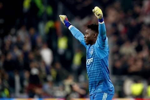 TORINO, Football,16-04-2019, Allianz Stadium . Champions League quarter finals second leg Juventus - Ajax. Ajax goalkeeper Andre Onana celebrating during the game Juventus - Ajax . Juventus - Ajax  x3200316x