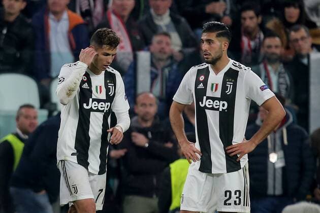 Turin, Italien, 16.04.2019, UEFA Champions League - 2018 19 Season, Viertelfinale, 2. Runde, Juventus Turin - Ajax Amsterdam, Christiano Ronaldo (JUV) und Emre Can (JUV) enttaeuscht ( DeFodi541
