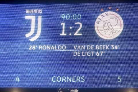 Turin, Italien, 16.04.2019, UEFA Champions League - 2018 19 Season, Viertelfinale, 2. Runde, Juventus Turin - Ajax Amsterdam, Anzeigentafel endstand ( DeFodi541