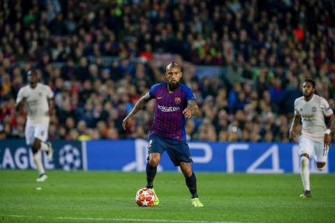 Futbol, Fc Barceona vs Manchester United ManU El jugador del Barcelona Arturo Vidal conduce el bal—n en el estadio Camp Nou de Barcelona, Espana. 16 04 2019 Ferran Zueras Photosport Barcelona vs Manchester United Champions League 18 19 