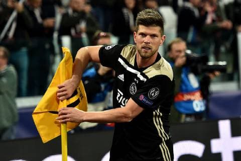 Klaas Jan Huntelaar of Ajax celebrates the victory at the end of the Uefa Champions League 2018 2019 round of 8 second leg football match between Juventus FC and Ajax Amsterdam at Juventus stadium, Turin, March, 12, 2019 Foto Andrea Staccioli Insidefoto andreaxstaccioli
