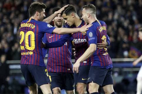 April 16, 2019 - Barcelona, Catalonia, Spain - Philippe Coutinho goal celebration during the match between FC Barcelona Barca and Manchester United ManU corresponding to the quarter finals of the UEFA Champions League, played at the Camp Nou Stadium, on 16th April 2019, in Barcelona, Spain. FC Barcelona v Manchester United - UEFA Champions League Quarter Final: Second Leg  - ZUMAn230 20190416_zaa_n230_578 Copyright: xJoanxVallsx