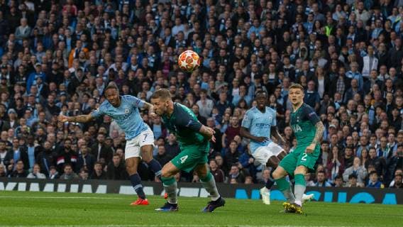 Raheem Sterling of Man City scores a goal during the UEFA Champions League QF 2nd leg match between Manchester City and Tottenham Hotspur at the Etihad Stadium, Manchester, England on 17 April 2019. Copyright: xAndyxRowlandx PMI-2761-0001