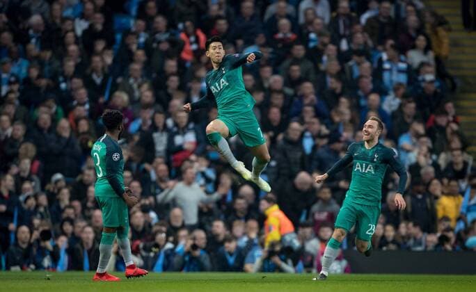 Sport Themen der Woche KW16 Sport Bilder des Tages Son Heung-Min of Spurs celebrates scoring his 2nd goal during the UEFA Champions League QF 2nd leg match between Manchester City and Tottenham Hotspur at the Etihad Stadium, Manchester, England on 17 April 2019. Copyright: xAndyxRowlandx PMI-2761-0003