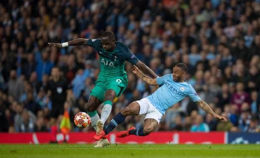 Moussa Sissoko of Spurs & Raheem Sterling of Man City during the UEFA Champions League QF 2nd leg match between Manchester City and Tottenham Hotspur at the Etihad Stadium, Manchester, England on 17 April 2019. Copyright: xAndyxRowlandx PMI-2761-0008