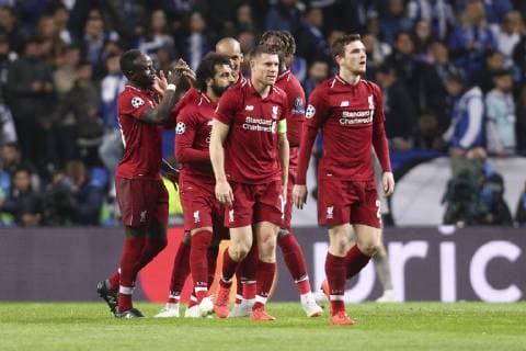 April 17, 2019 - Porto, Porto, Portugal - Sadio Mane midfielder of Liverpool (L) celebrates after scoring a goal during the UEFA Champions League, match between FC Porto and Liverpool, at Dragao Stadium in Porto on April 14, 2019. Porto v Liverpool - UEFA Champions League Quarter Final: Second Leg  - ZUMAn230 20190417_zaa_n230_441 Copyright: xDpix