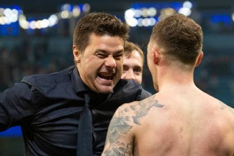 Manchester City v Tottenham Hotspur UEFA Champions League Tottenham Hotspur manager Mauricio Pochettino celebrates with Kieran Trippier of Tottenham Hotspur following the second leg of the UEFA Champions League quarter-final match at the Etihad Stadium, Manchester Content Not Available For UK Newspapers Copyright: xMattxWilkinsonx FIL-13126-0080