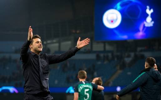 Spurs Manager Mauricio Pochettino at full time during the UEFA Champions League QF 2nd leg match between Manchester City and Tottenham Hotspur at the Etihad Stadium, Manchester, England on 17 April 2019. Copyright: xAndyxRowlandx PMI-2761-0024