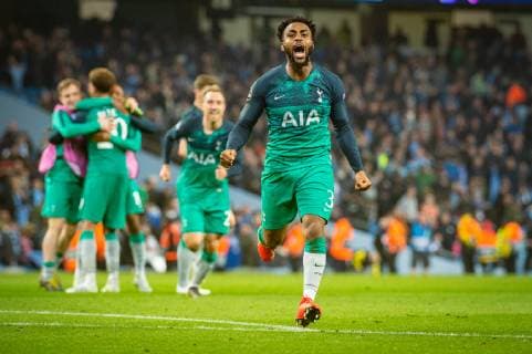 Manchester City v Tottenham Hotspur UEFA Champions League Danny Rose of Tottenham Hotspur celebrates following the second leg of the UEFA Champions League quarter-final match at the Etihad Stadium, Manchester Content Not Available For UK Newspapers Copyright: xMattxWilkinsonx FIL-13126-0094