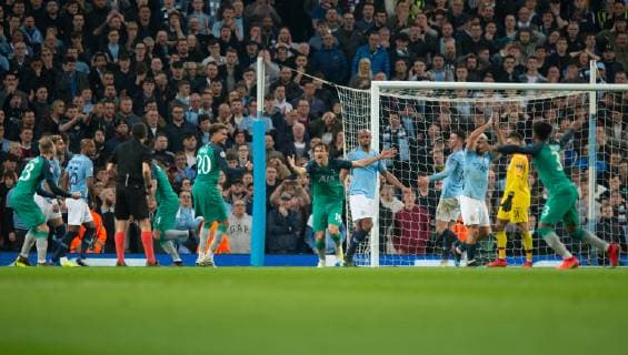 Manchester City v Tottenham Hotspur UEFA Champions League Fernando Llorente of Tottenham Hotspur celebrates after scoring his team s 3rd goal to make it 4-3 to Manchester City during the second leg of the UEFA Champions League quarter-final match at the Etihad Stadium, Manchester Content Not Available For UK Newspapers Copyright: xRussellxHartx FIL-13127-0069