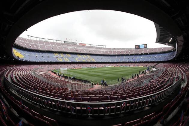 The Camp Nou ahead of the UEFA Champions League quarter-finals 2nd leg soccer match between FC Barcelona Barca and Manchester United ManU FC in Barcelona, Catalonia, Spain on 16 April 2019. UEFA Champions League - FC Barcelona v Manchester United FC UCL_2019