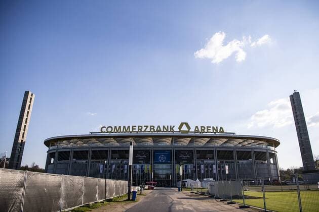 18.04.2019, xkvx, Fußball UEFA Europa League 1 4 Finale, Eintracht Frankfurt - Benfica Lissabon emspor, v.l. Stadion Aussen Aussenansicht Logo (DFL DFB REGULATIONS PROHIBIT ANY USE OF PHOTOGRAPHS as IMAGE SEQUENCES and or QUASI-VIDEO) Frankfurt am Main