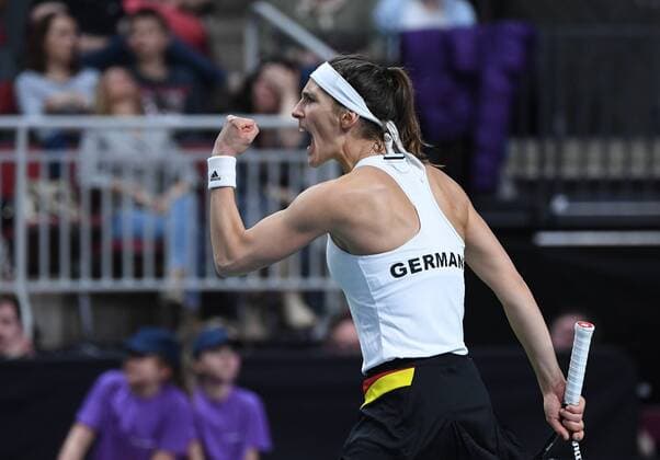 Sport Themen der Woche KW16 Sport Bilder des Tages 2019 Fed Cup World Group Play Off First Match Jelena Ostapenko , LAT Andrea Petkovic , GER *** 2019 Fed Cup World Group Play Off First Match Jelena Ostapenko LAT Andrea Petkovic GER