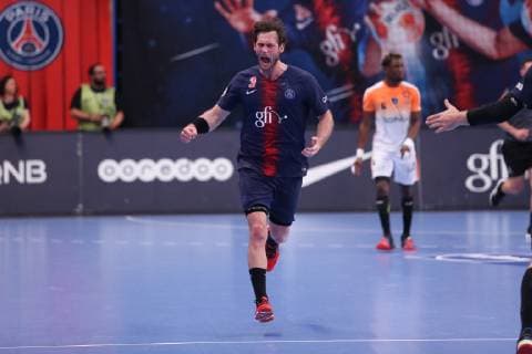 Handball, Paris St. Germain feiert französische Meisterschaft Uwe Gensheimer (Paris) HANDBALL : Lidl Starligue - 21eme journee - Paris Saint-Germain HB vs Montpellier HB - 20 04 2019 KevinDomas Panoramic 