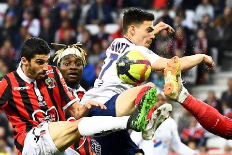 08 PIERRE LEES MELOU (NICE) - 07 ALLAN SAINT MAXIMIN (NICE) - BALLON - CRAMPONS FOOTBALL : Nice vs Caen - Ligue 1 Conforama - 20 04 2019 FEP Panoramic 