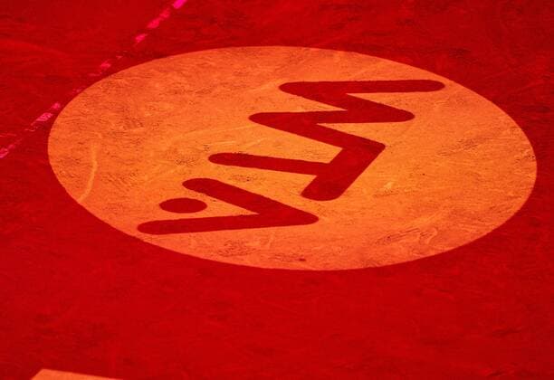 Symbol, Illustration, Feature, WTA Tennis Damen logo on the court at the Tennis Grand Prix Porsche Ladies WTA in Stuttgart , April 23, 2019. Photographer: Peter Schatz