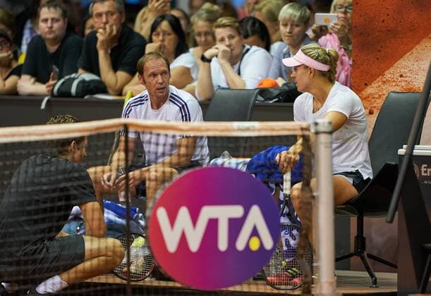 Angelique ( Angie) KERBER, GER in a training session with her coach Rainer SCHÜTTLER, GER at the Tennis Grand Prix Porsche Ladies WTA Tennis Damen in Stuttgart , April 24, 2019. Photographer: Peter Schatz