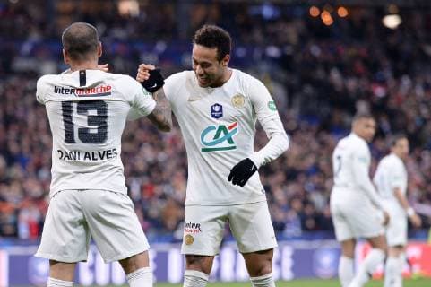 JOIE - 13 DANI ALVES (PSG) - 10 NEYMAR JR (PSG) FOOTBALL : Rennes vs Paris SG - Coupe de France - Finale - 27 04 2019 FEP Panoramic 