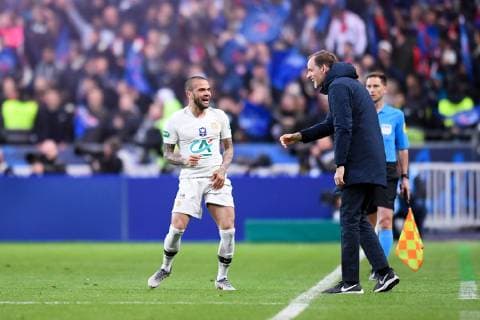JOIE - 13 DANI ALVES (PSG) - THOMAS TUCHEL (ENTRAINEUR PSG) FOOTBALL : Rennes vs Paris SG - Coupe de France - Finale - 27 04 2019 FEP Panoramic 