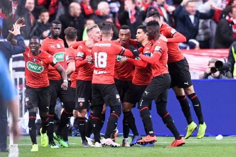 JOIE - 27 HAMARI TRAORE (REN) - 11 MBAYE NIANG (REN) - 04 EDSON MEXER (REN) FOOTBALL : Rennes vs Paris SG - Coupe de France - Finale - 27 04 2019 FEP Panoramic 