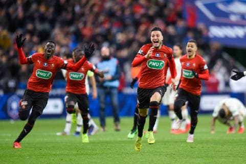 Joie des joueurs de l equipe Rennes - Ramy Bensebaini ( Rennes ) FOOTBALL : Stade Rennais vs Paris Saint Germain - Finale Coupe de France - 27 04 2019 FedericoPestellini Panoramic 
