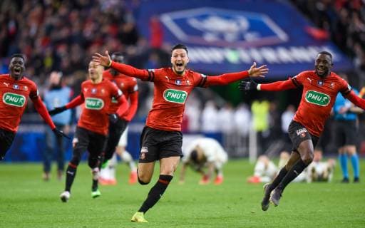 Joie des joueurs de l equipe Rennes - Ramy Bensebaini ( Rennes ) FOOTBALL : Stade Rennais vs Paris Saint Germain - Finale Coupe de France - 27 04 2019 FedericoPestellini Panoramic 