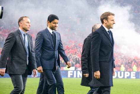 Emmanuel Macron ( president de la Republique ) - Nasser Al Khelaifi ( president PSG ) - Jean Pierre Papin FOOTBALL : Stade Rennais vs Paris Saint Germain - Finale Coupe de France - 27 04 2019 FedericoPestellini Panoramic 