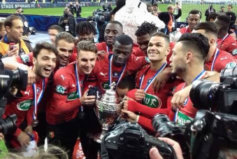 Joie des joueurs de l equipe Rennes FOOTBALL : Stade Rennais vs Paris Saint Germain - Finale Coupe de France - 27 04 2019 FedericoPestellini Panoramic 