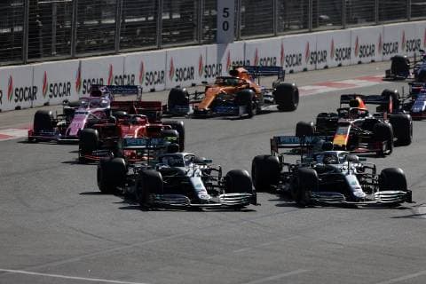Photo4 LaPresse 28 04 2019 Baku, Azerbaijan Grand Prix Formula One Azerbaijan 2019 In the pic: Valtteri Bottas (FIN) Mercedes AMG F1 W10 and Lewis Hamilton (GBR) Mercedes AMG F1 W10  Copyright: xPhoto4 LaPressex
