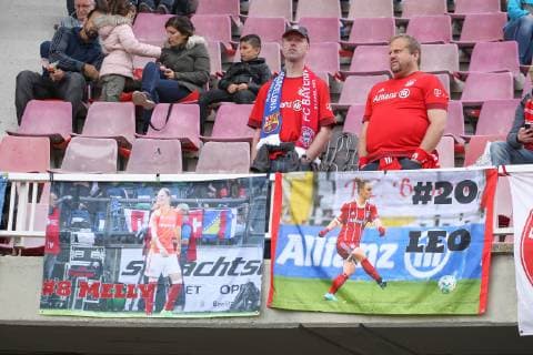April 28, 2019 - Barcelona, Barcelona, Spain - Supporters of Bayern de Munich in action during UEFA Women s Champions League football match, between Barcelona and Bayern de Munich, April 28th, in Ministadi stadium in Barcelona, Spain. Soccer: UEFA Women s Champions League - Barcelona v Bayern de Munich - ZUMAa181 20190428_zaa_a181_047 Copyright: xAFP7x
