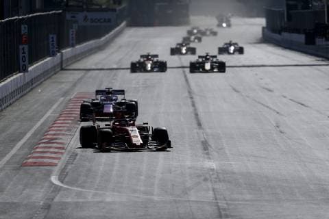 April 28, 2019 - Baku, Azerbaijan - SEBASTIAN VETTEL of Scuderia Ferrari Mission Winnow drives during the Formula 1 Azerbaijan Grand Prix at Baku City Circuit in Baku, Azerbaijan. Formula 1 Azerbaijan Grand Prix - Bottas wins - ZUMAg147 20190428_zap_g147_012 Copyright: xJamesxGasperottix