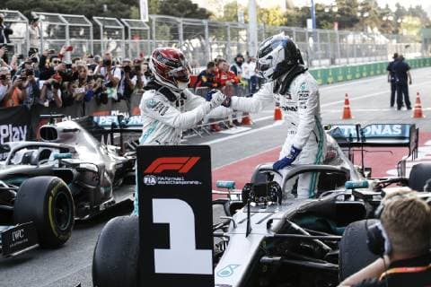 Motorsports: FIA Formula One World Championship WM Weltmeisterschaft 2019, Grand Prix of Azerbaijan, 44 Lewis Hamilton (GBR, Mercedes AMG Petronas Motorsport), 77 Valtteri Bottas (FIN, Mercedes AMG Petronas Motorsport), Baku Azerbaijan