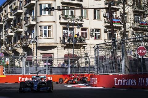 Motorsports: FIA Formula One World Championship WM Weltmeisterschaft 2019, Grand Prix of Azerbaijan, 44 Lewis Hamilton (GBR, Mercedes AMG Petronas Motorsport), 16 Charles Leclerc (MCO, Scuderia Ferrari Mission Winnow), Baku Azerbaijan