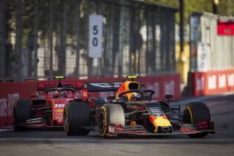 Motorsports: FIA Formula One World Championship WM Weltmeisterschaft 2019, Grand Prix of Azerbaijan, 10 Pierre Gasly (FRA, Aston Martin Red Bull Racing), 16 Charles Leclerc (MCO, Scuderia Ferrari Mission Winnow), Baku Azerbaijan