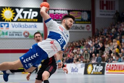 Lübbecke, Deutschland 28.04.2019: 2. Handball Bundesliga - 2018 2019 - TuS-N-Lübbecke vs. Dessau Roßlauer HV Jonas Hönicke (Dessau) Lübbecke Nordrhein-Westfalen Deutschland Merkur Arena