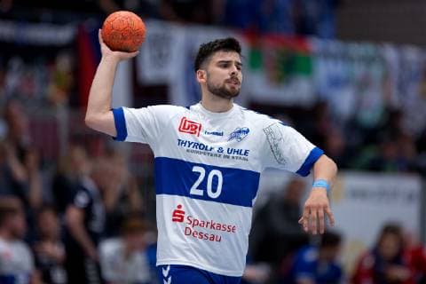Lübbecke, Deutschland 28.04.2019: 2. Handball Bundesliga - 2018 2019 - TuS-N-Lübbecke vs. Dessau Roßlauer HV Jonas Hönicke (Dessau) Lübbecke Nordrhein-Westfalen Deutschland Merkur Arena