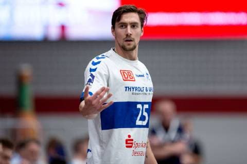 Lübbecke, Deutschland 28.04.2019: 2. Handball Bundesliga - 2018 2019 - TuS-N-Lübbecke vs. Dessau Roßlauer HV Tom Hanner (Dessau) Lübbecke Nordrhein-Westfalen Deutschland Merkur Arena