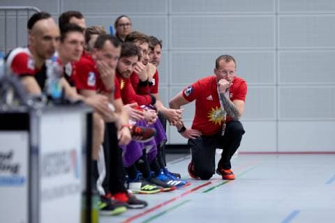 Lübbecke, Deutschland 28.04.2019: 2. Handball Bundesliga - 2018 2019 - TuS-N-Lübbecke vs. Dessau Roßlauer HV Heidmar Felixson (Trainer Lübbecke) Lübbecke Nordrhein-Westfalen Deutschland Merkur Arena