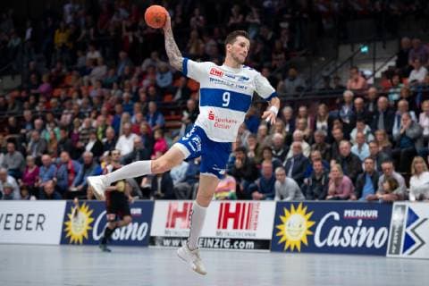 Lübbecke, Deutschland 28.04.2019: 2. Handball Bundesliga - 2018 2019 - TuS-N-Lübbecke vs. Dessau Roßlauer HV Marek Vanco (Dessau) Lübbecke Nordrhein-Westfalen Deutschland Merkur Arena